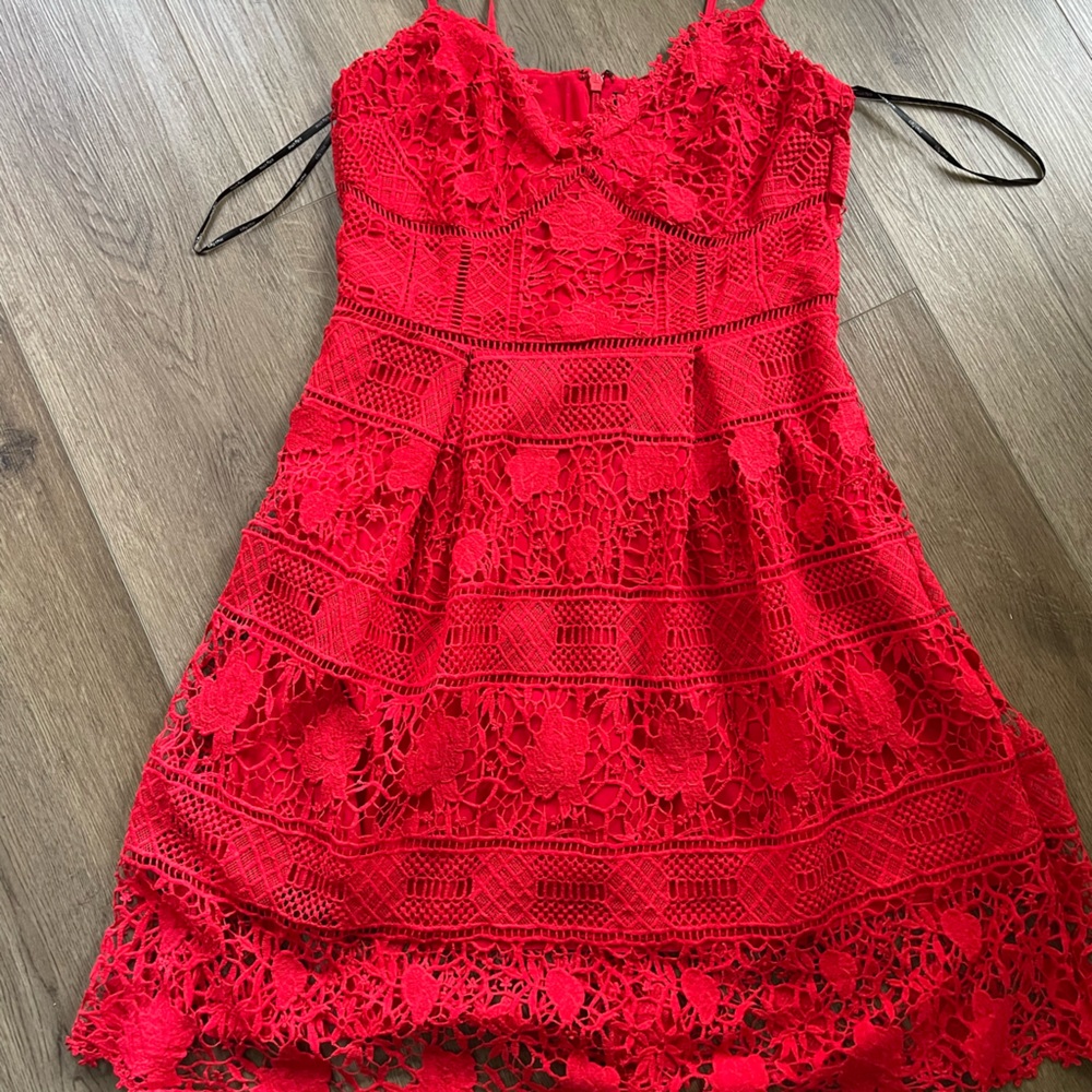 City Chic So Fancy Red Lace Midi Dress